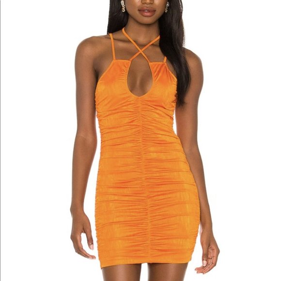 Revolve SUPERDOWN Jordan CrissCross Dress Size S Ruching Side Zip - Picture 1 of 10